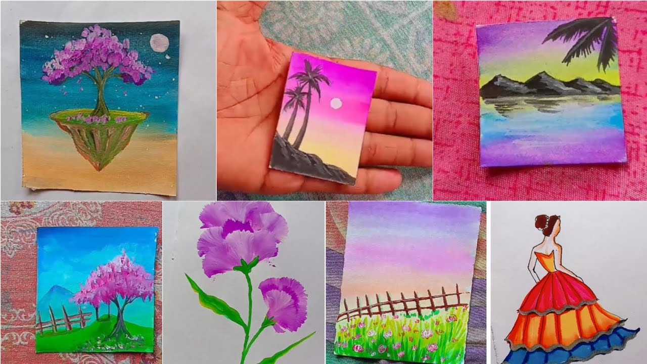 7 Easy painting technique tutorial for beginners || senary, flower,girl drawing