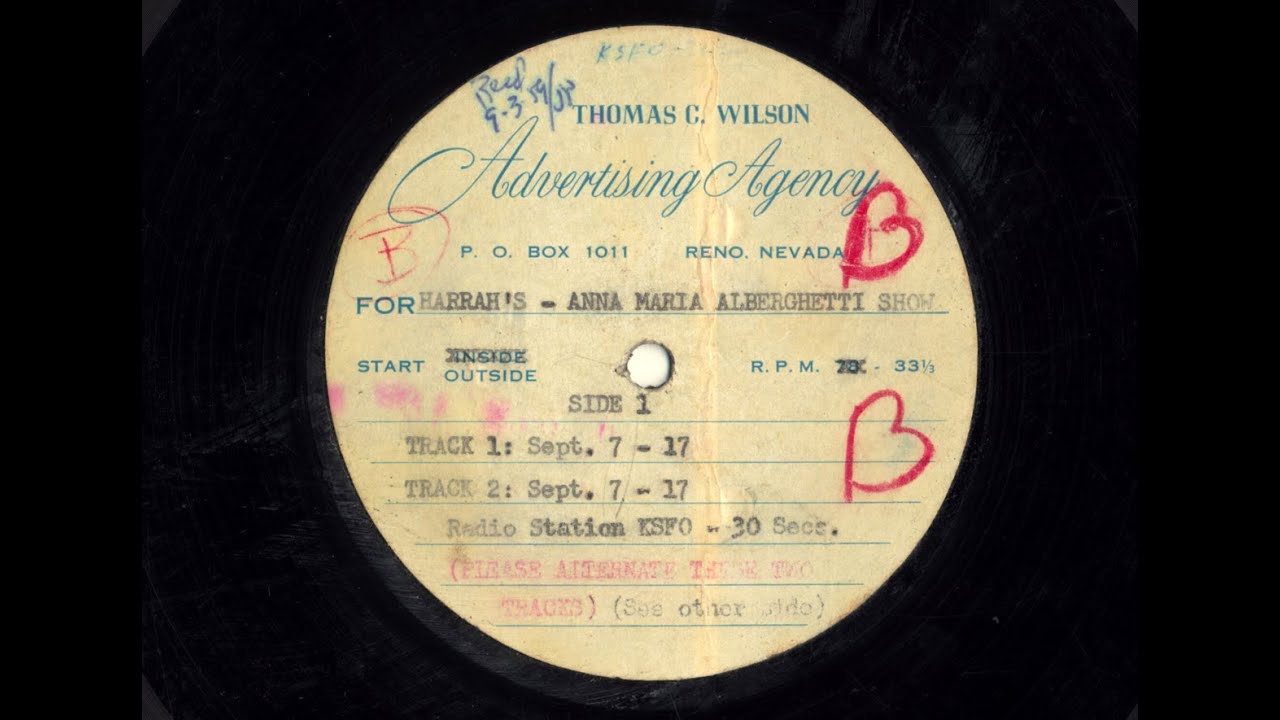 Anna Maria Alberghetti At Harrah's Reno- Radio commercials  (Sept. 1959) VERY NOISY