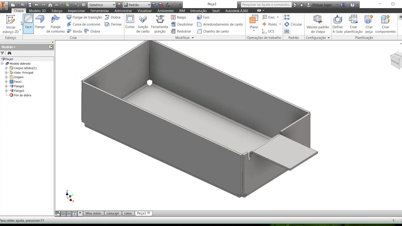 Aula de apoio: Chapas dobradas + Planificação - Autodesk Inventor