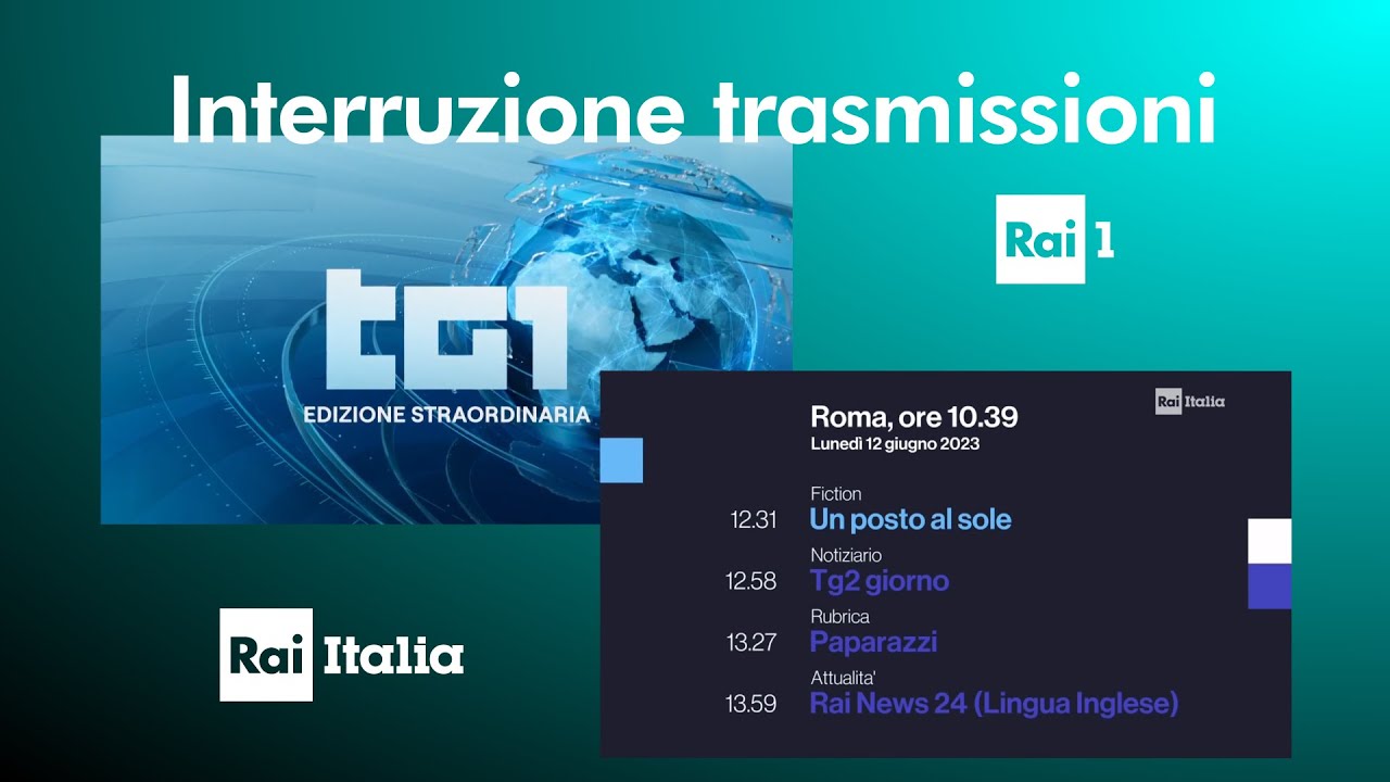 Interruzione trasmissioni - Straordinaria TG1 (Multiview: Rai 1 - Rai Italia) 12.06.2023