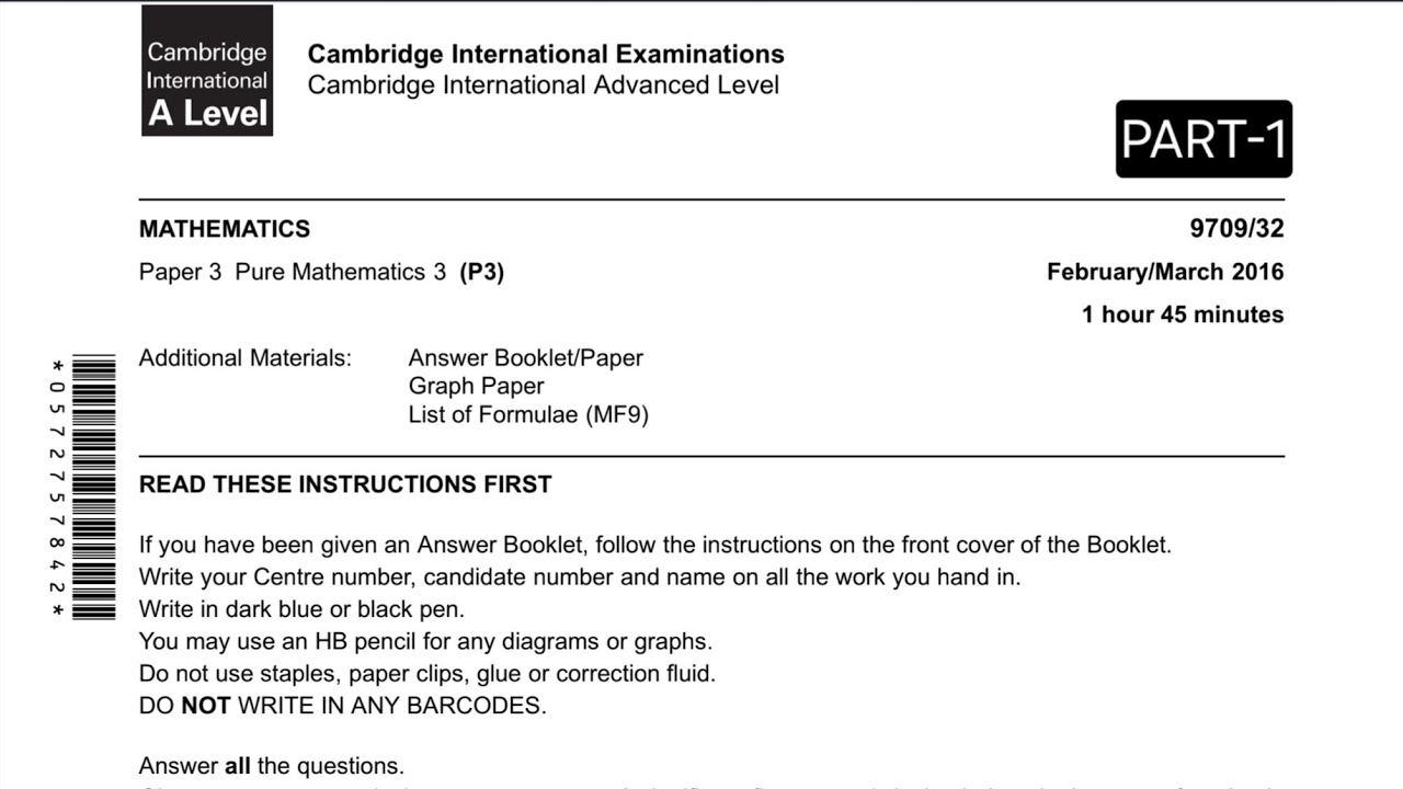 Solving A Level Cambridge Maths F/M 2016 p3v2 as a student pt.1 | 9709/32/O/N/19 | Study with Dhrubo
