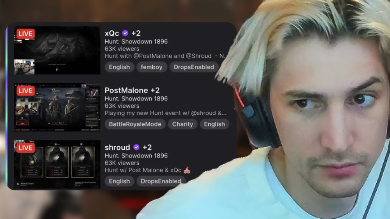 xQc, Shroud и Post Malone провели самое масштабное мероприятие Hunt Showdown за всю историю (было...