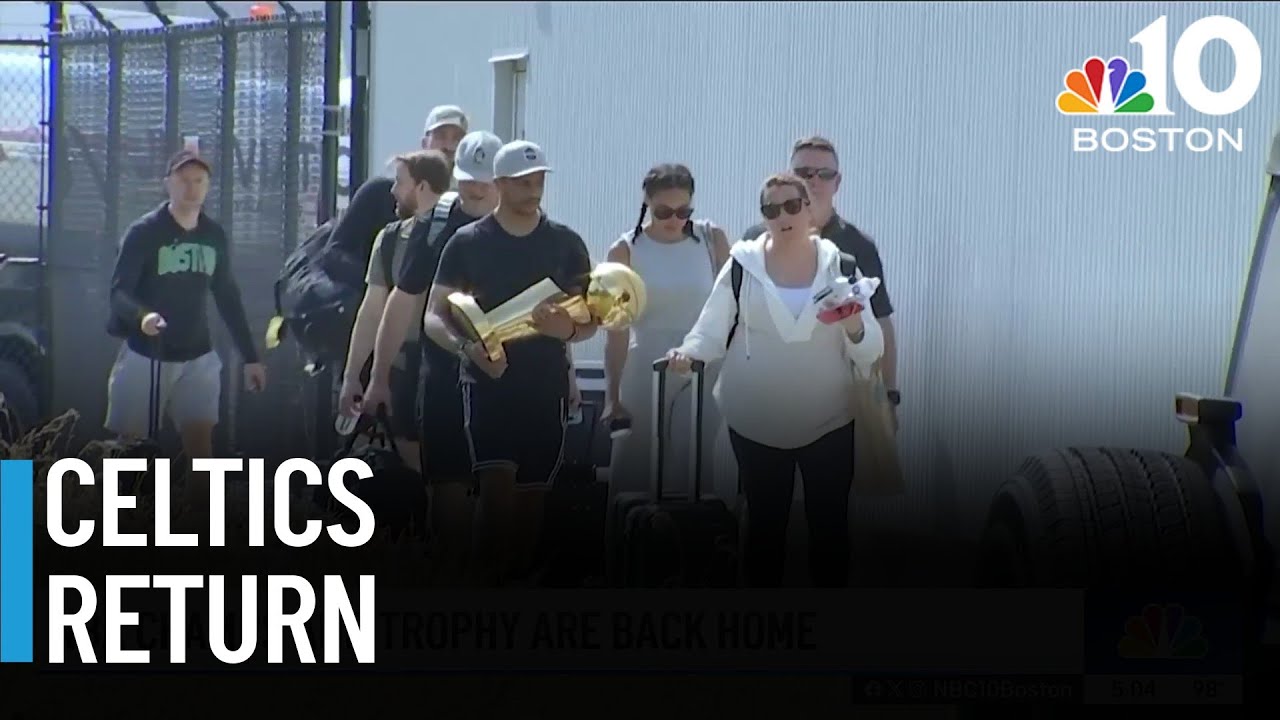 Celtics back in Boston-area after title celebration in Miami