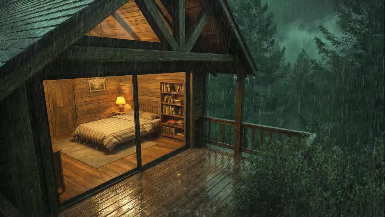 Rain on the Forest Roof at Night 🌲🌧️ | Deep Sleep Under a Cozy Porch Rain