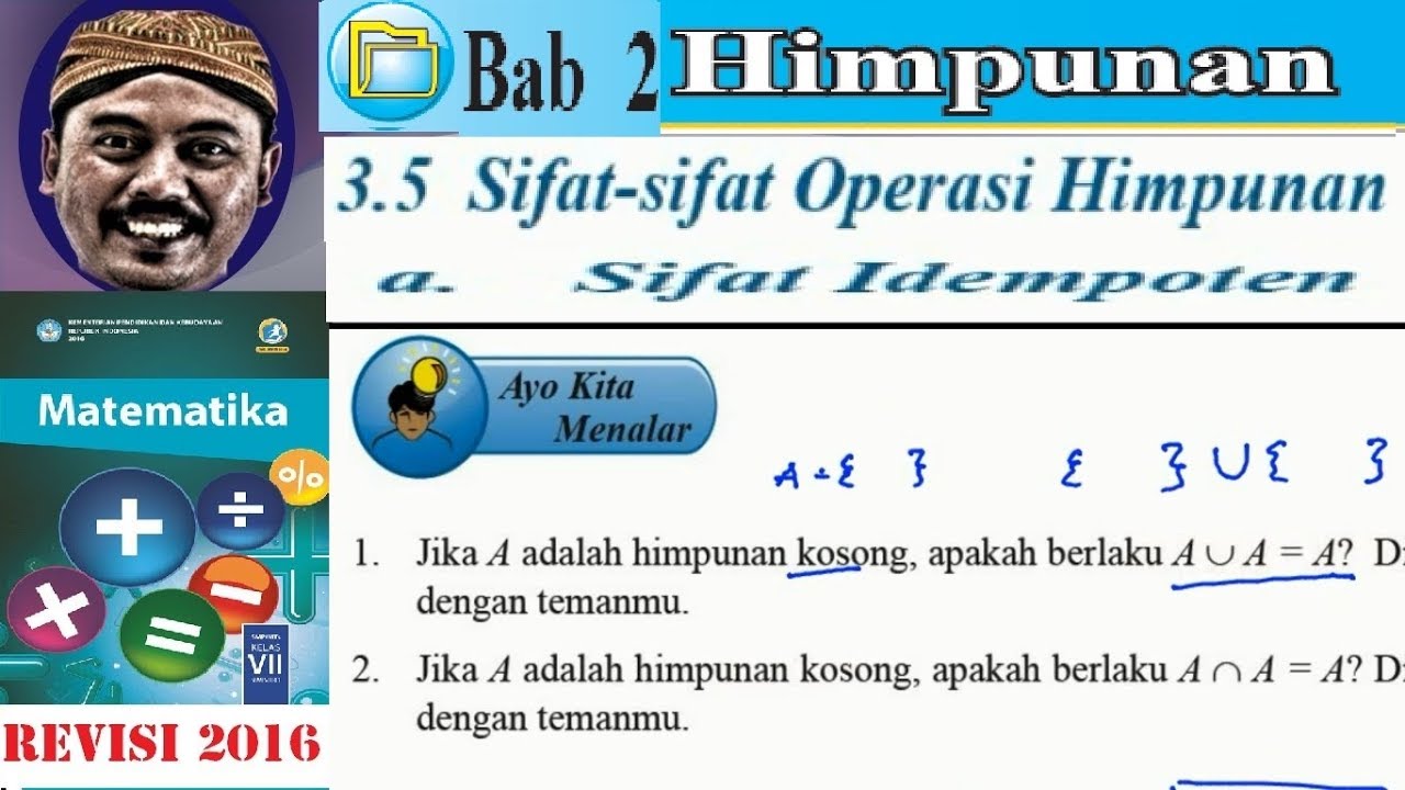himpunan ,matematika kelas 7 BSE kurikulum 2013 revisi 2016 sifat himpunan, sifat idempoten
