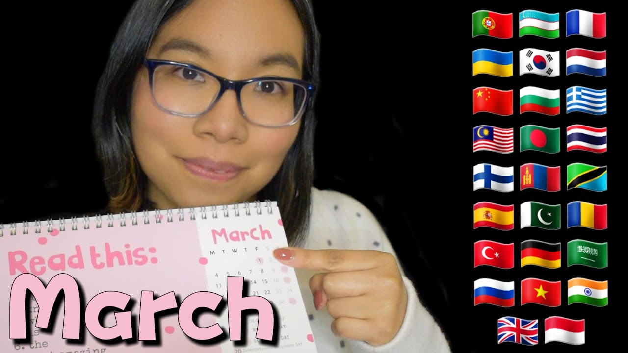 ASMR MARCH IN DIFFERENT LANGUAGES (Tapping, Mouth Sounds, Asking You Questions) 🌼🌸 [26 Languages]