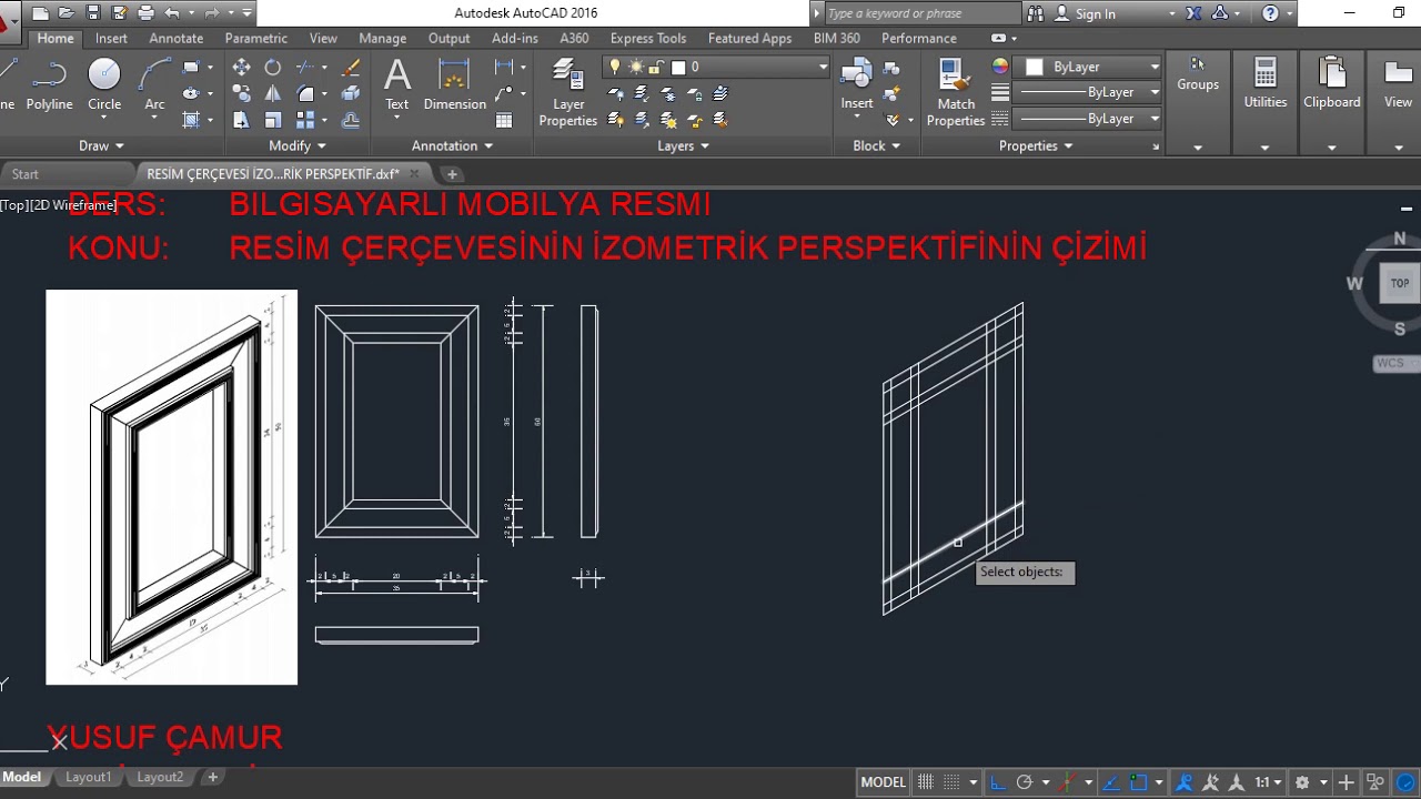 BİLGİSAYARLI  MOBİLYA RESMİ, 4) RESİM ÇERÇEVESİ İZOMETRİK PERSPEKTİF ÇİZİMİ, UZAKTA EĞİTİM, PROJE