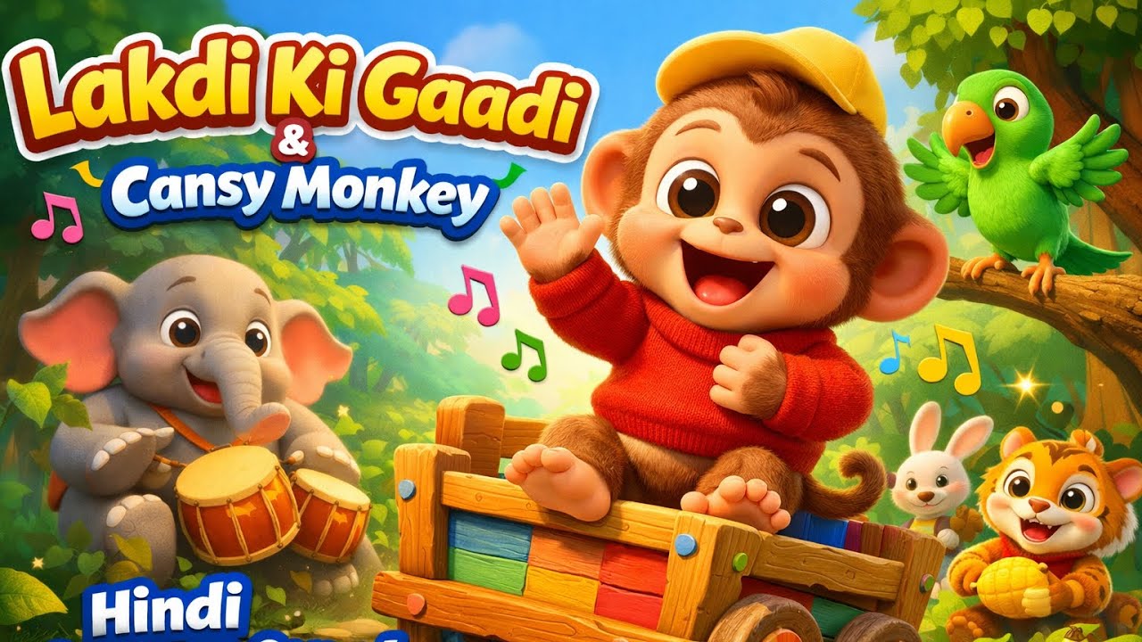 Lakdi Ki Gaadi | Cansy Monkey Jungle Song 🐵 | Hindi Nursery Rhyme for Kids | 3D Cartoon Animation