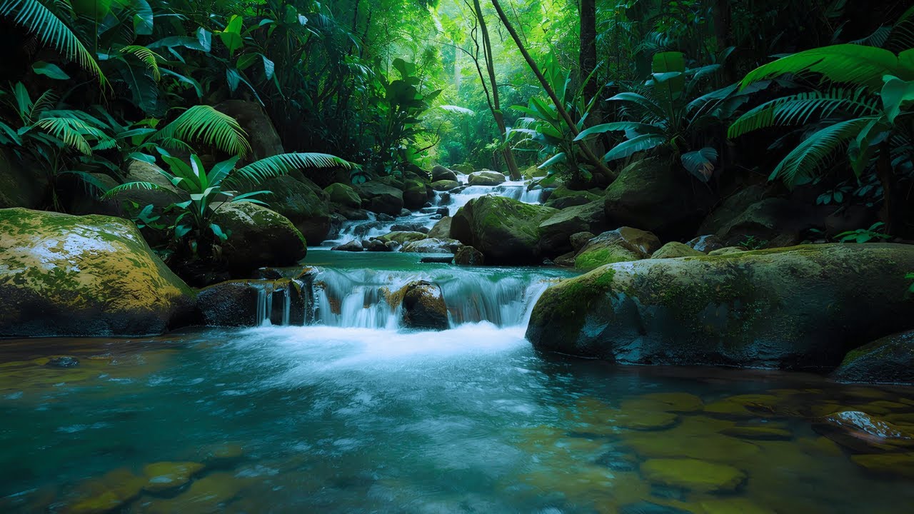 Gentle Forest River from Above 🌿 Soft Water Flow & Distant Bird Sounds for Deep Sleep