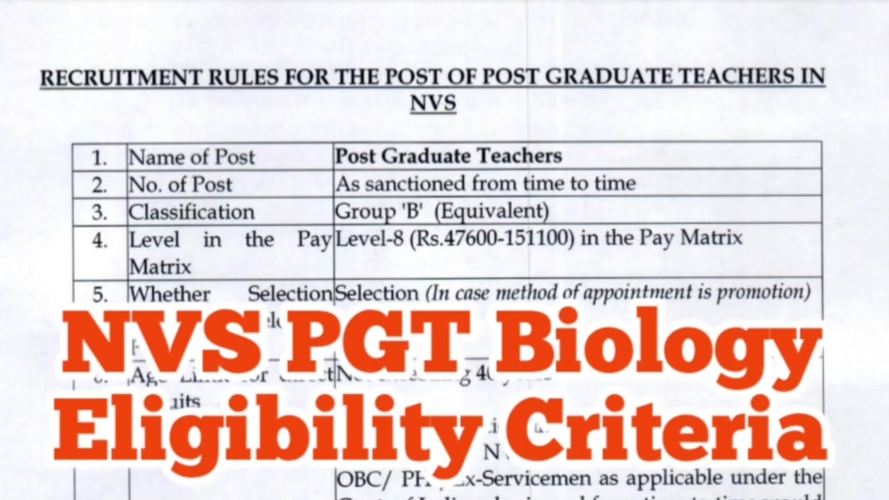 NVS PGT Biology Eligibility Criteria 2025 #nvs