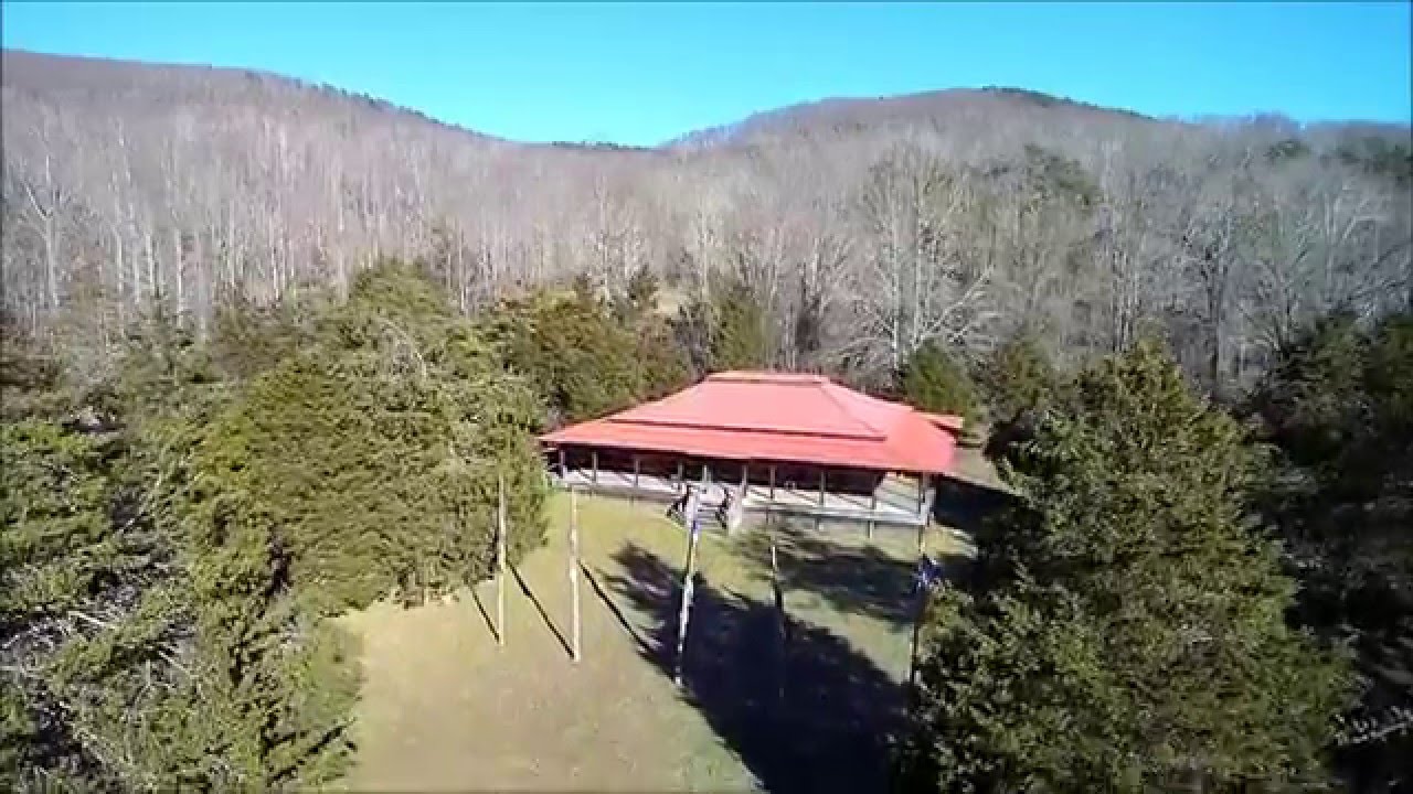 Drone Bird's Eye View of PBC Padma Gochen Ling Retreat Center in Monterey, Tennessee