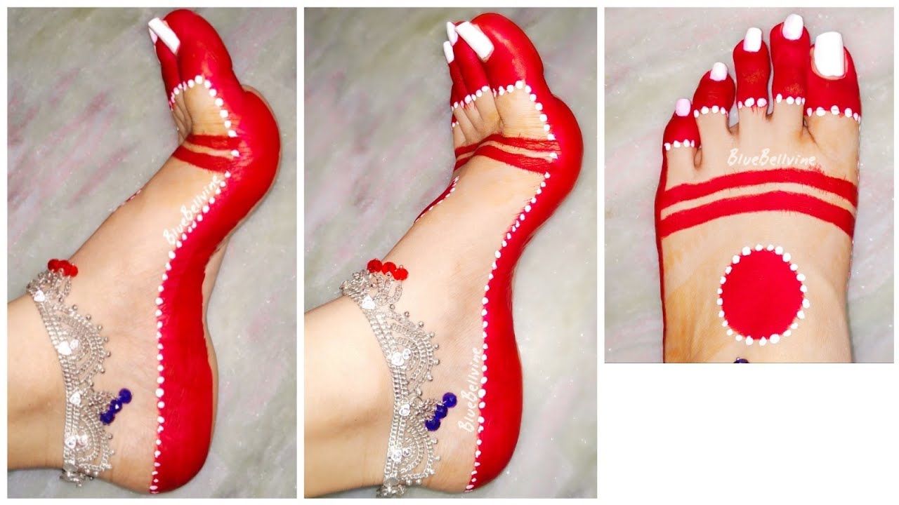 Sophisticated Alta Design with Decoration for Rakhi, Navratri Durgapuja, Karwachauth, Indian Wedding