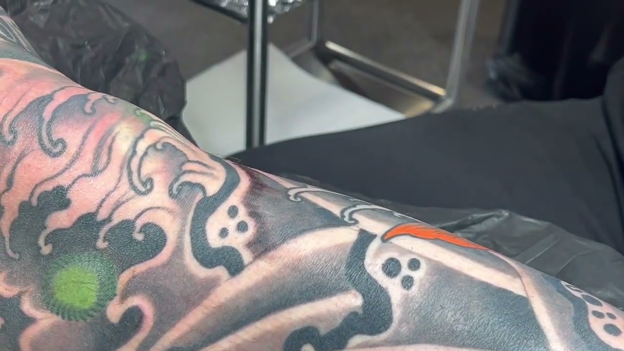Completed Tiger, koi and Frog leg sleeve