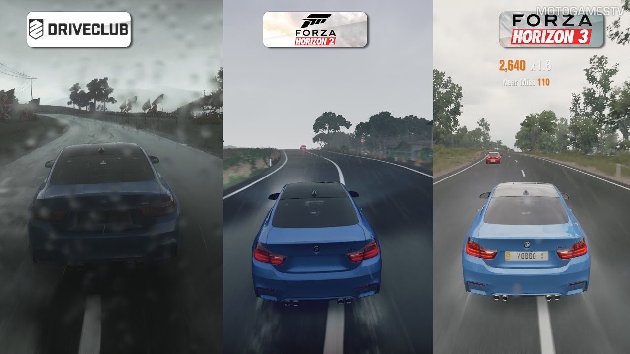 DriveClub vs Forza Horizon 2 vs Forza Horizon 3 - Rain Weather Comparison