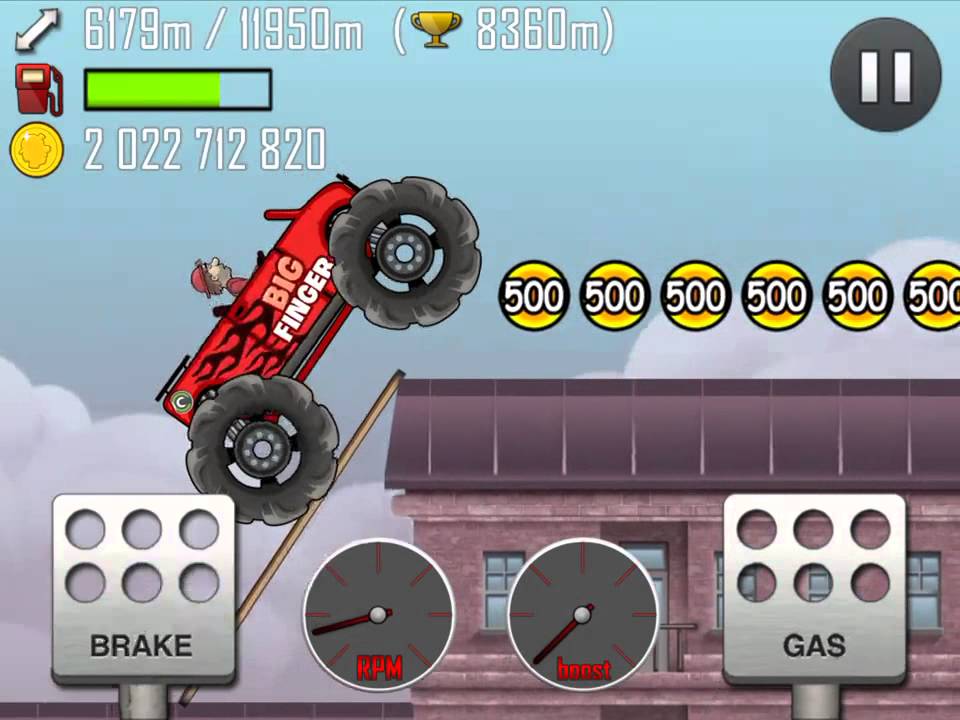 HIll Climb Racing/Rooftops/9164 meters with Big Finger