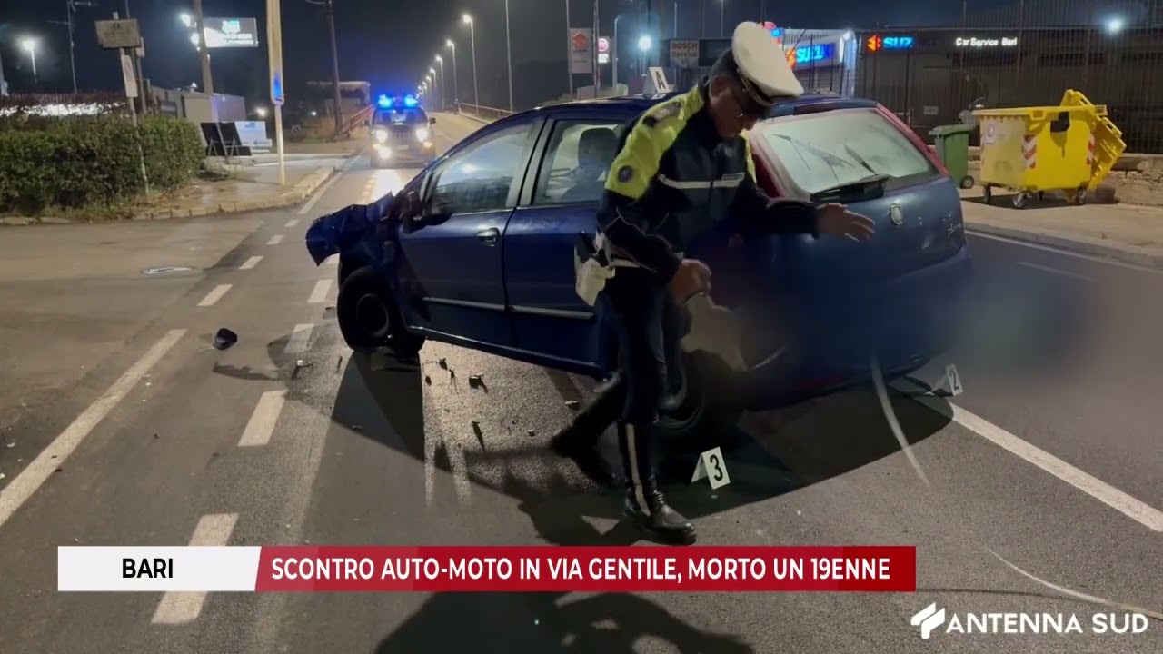 19 OTTOBRE 2025 - BARI: SCONTRO AUTO-MOTO IN VIA GENTILE, MORTO UN 19ENNE