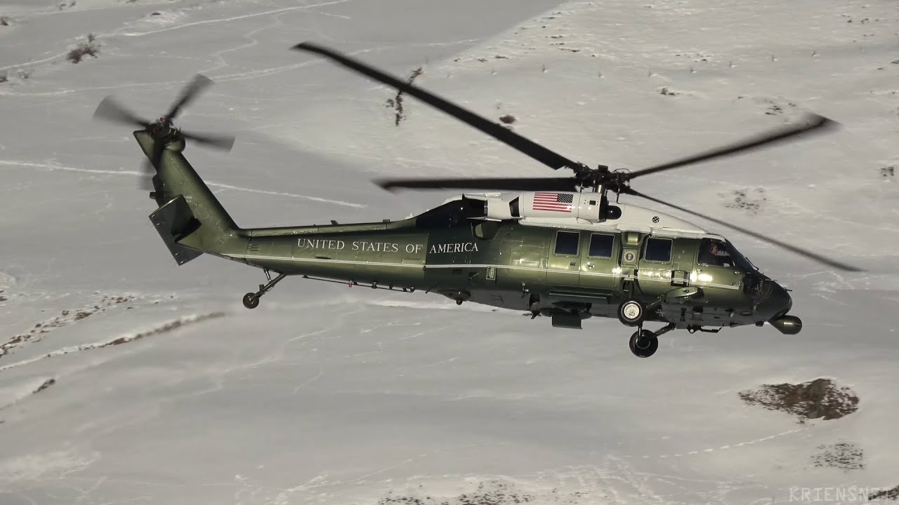 WEF Heliport Davos - VH-60 White Hawk, UH-60 Black Hawk with Trump arriving + standart traffic