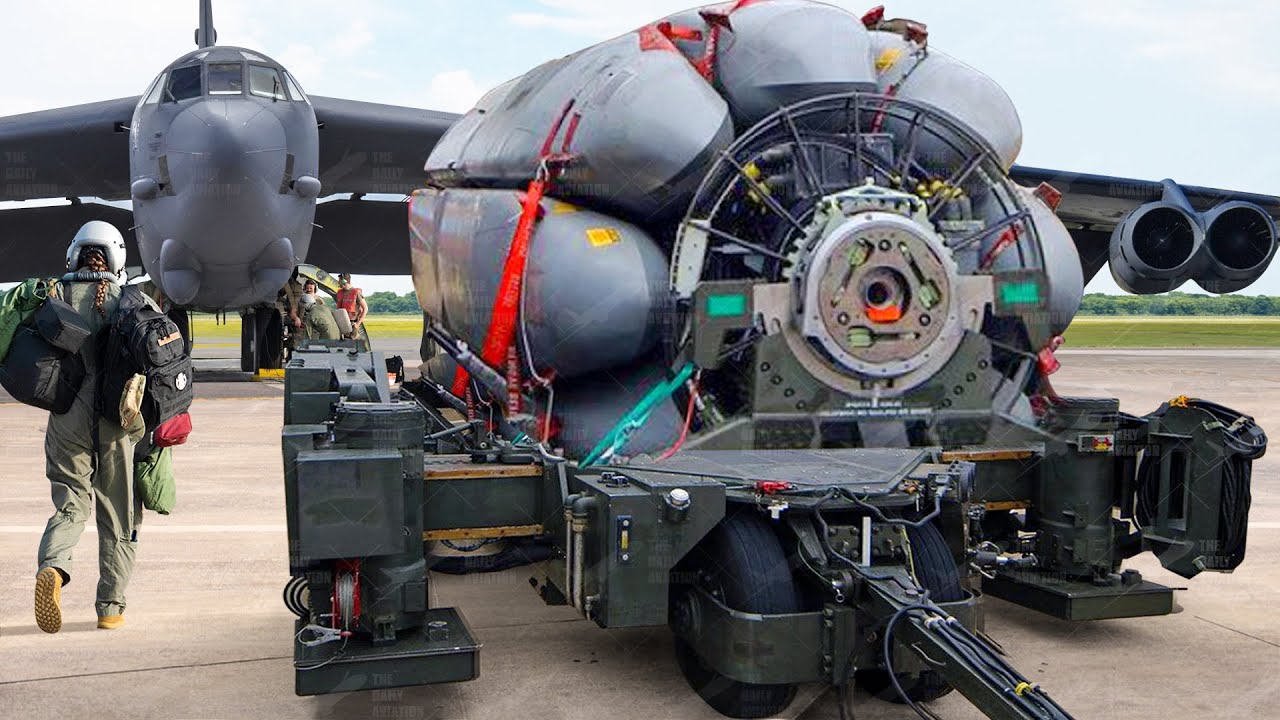 Loading Weird Rotary Missile Launcher Into Massive US B-52