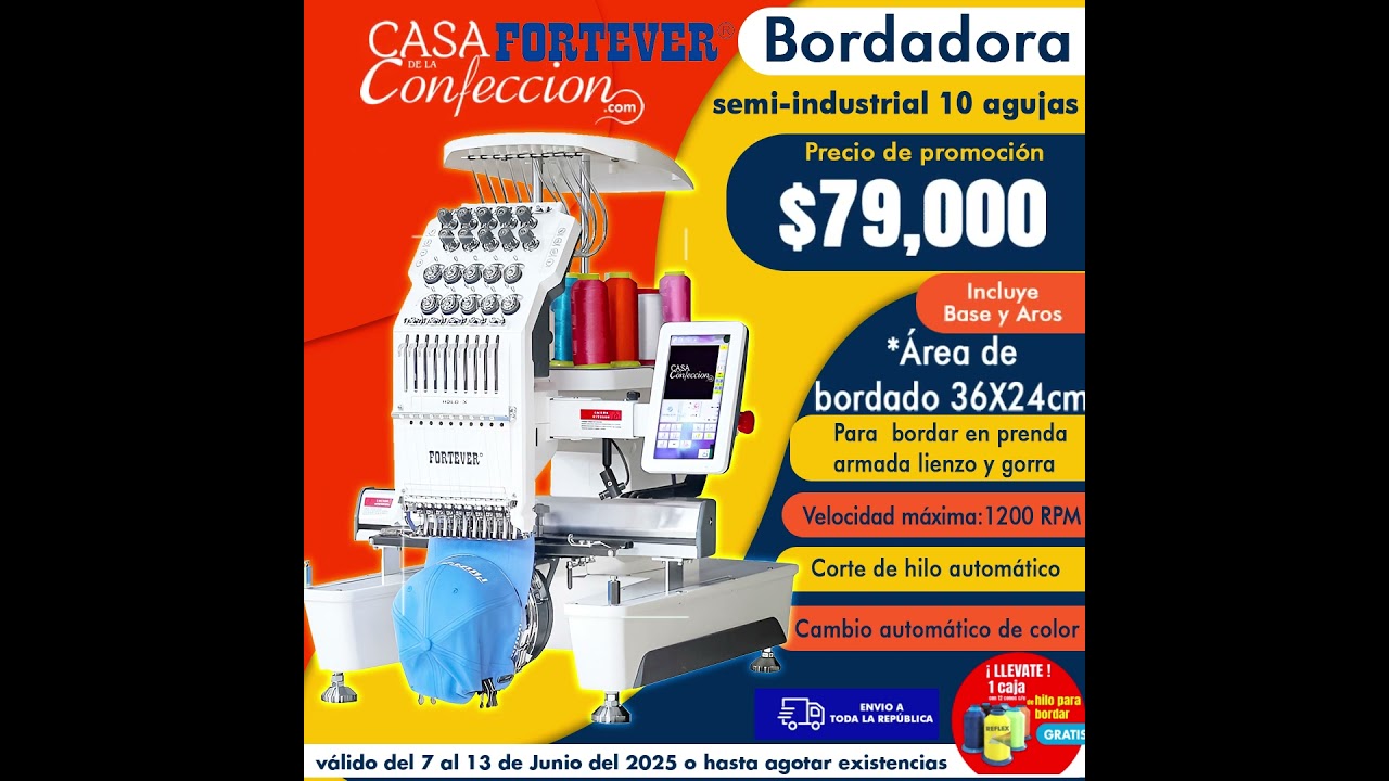 BORDADORA SEMI-INDUSTRIAL FORTEVER 10 AGUJAS "SUPER PROMOCION"