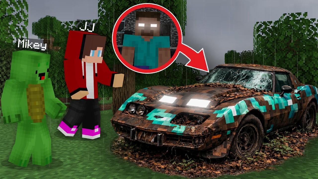 JJ and Mikey Found Abandoned Herobrine Car in Minecraft !? Maizen