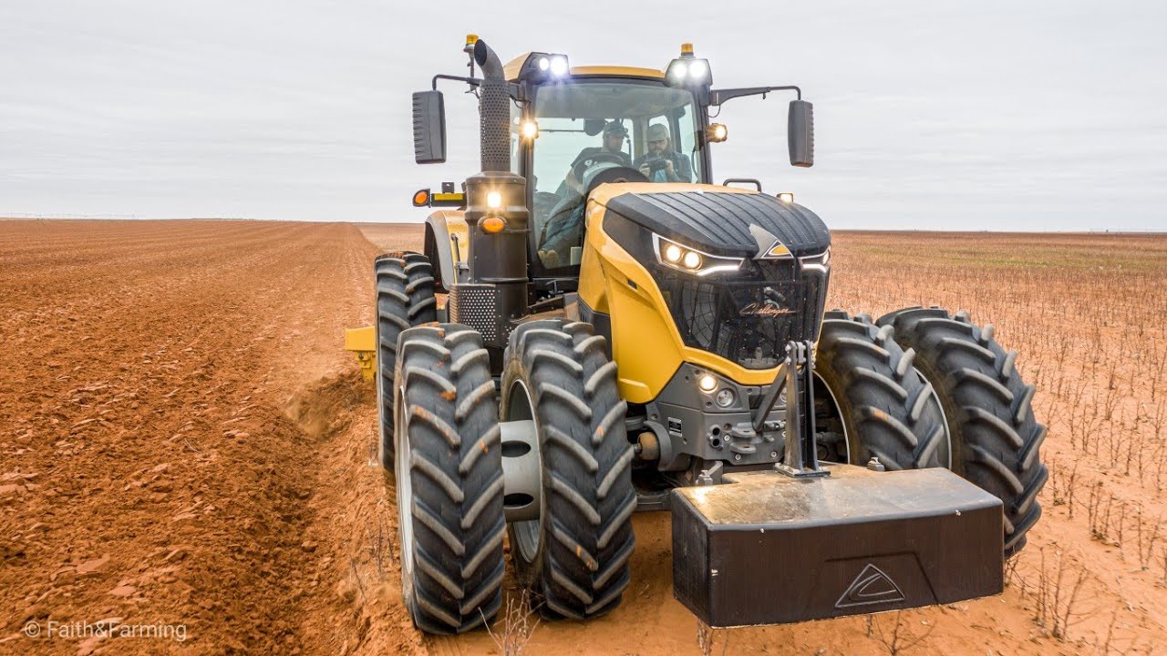 Challenger 1042 tractor plowing in west Texas, 8 bottom Tatu AARP Moldboard Plow