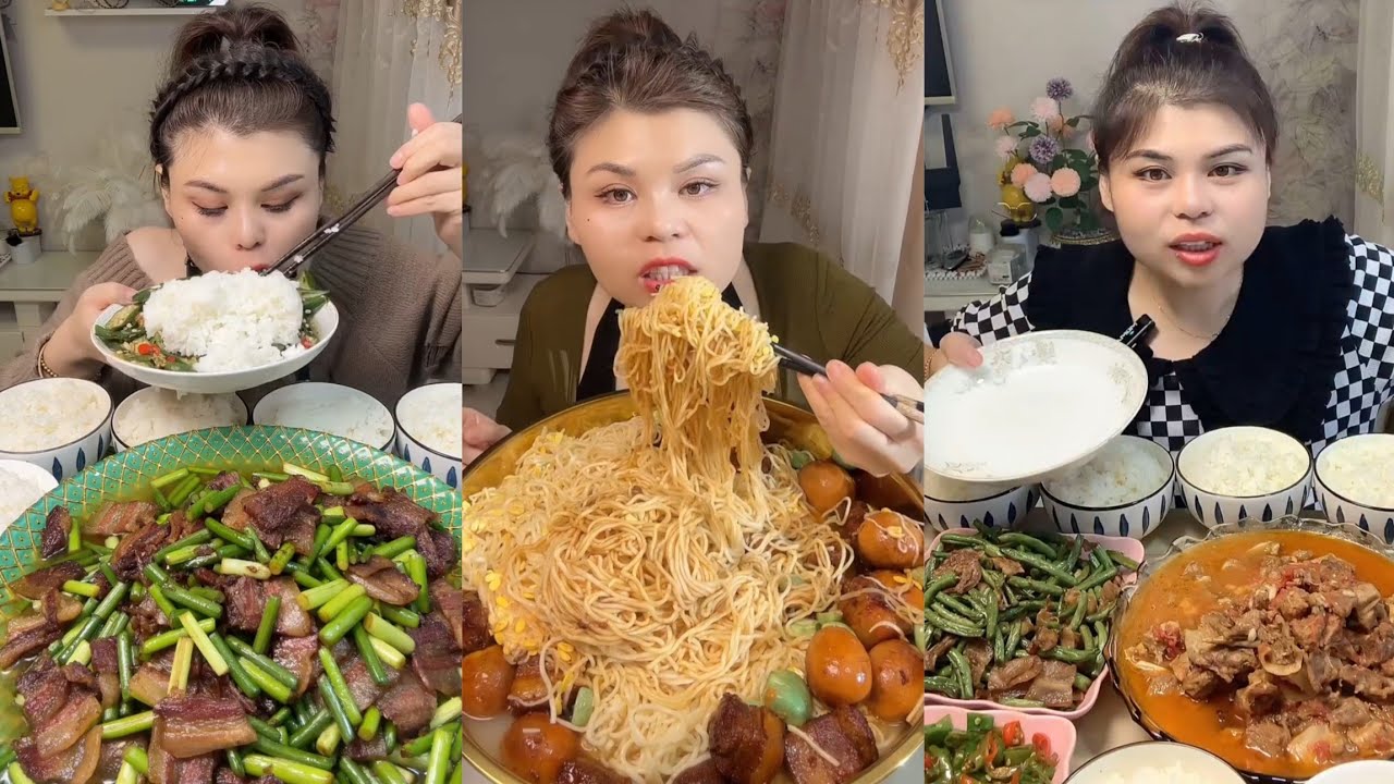 Mukbang #: Eat pig brain belly pork, Fried skewers #noodles #yummy #dinner #foodie