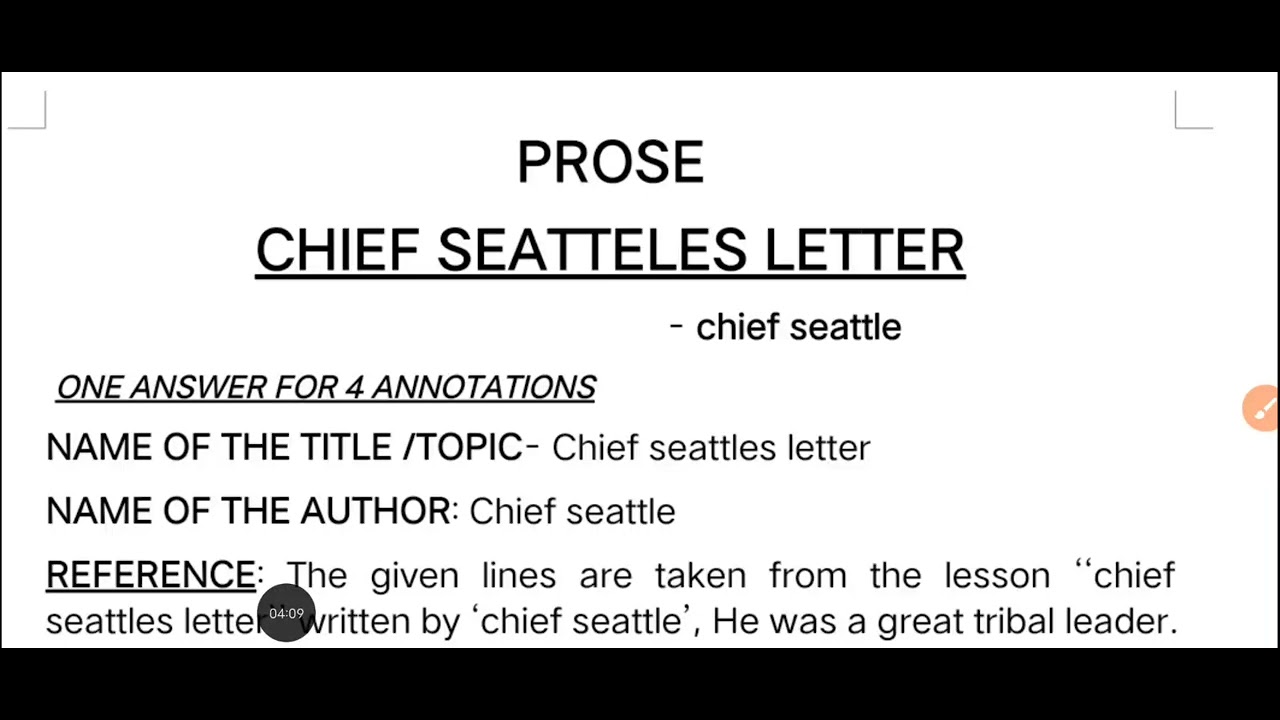 Ap- English -1st yr/ Prose - Chief seattles letter- One answer for all questions & Annitations