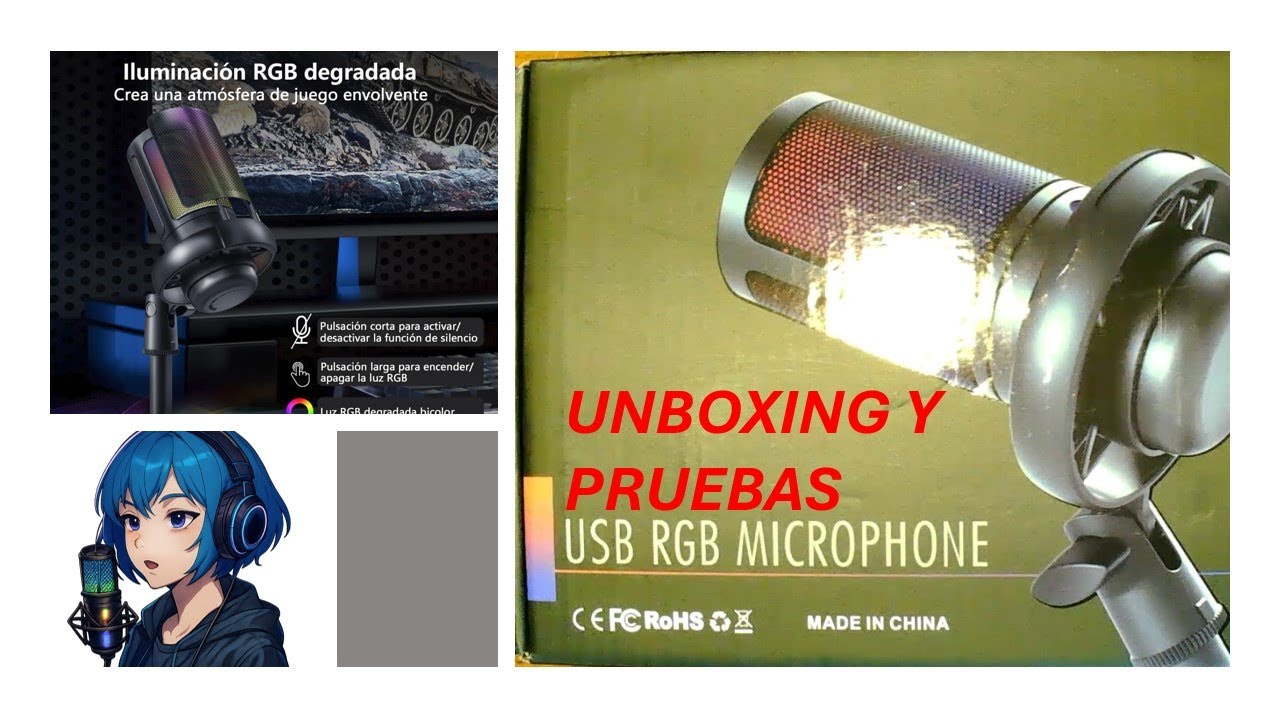 Microfono batato de ML, Kuiiyer Micrófonos Gamer Rgb Condensador Usb con Filtro Antipop y Base