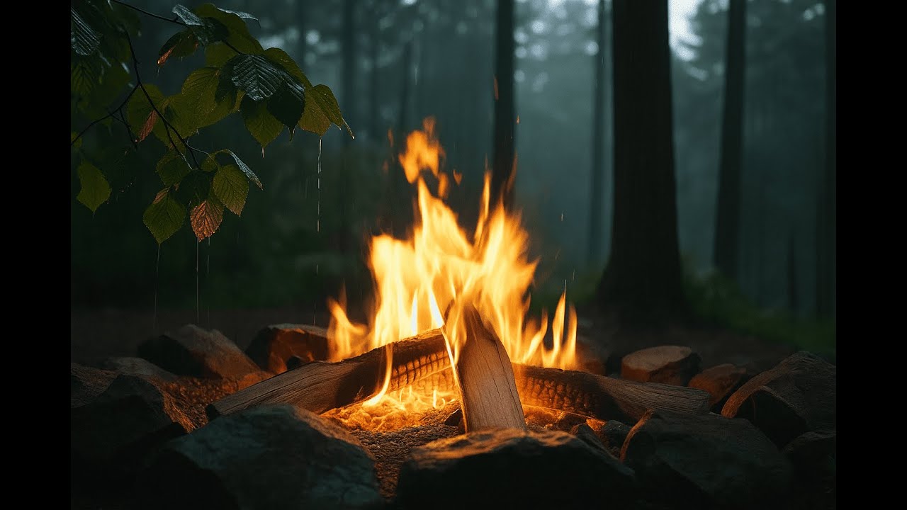 Лісове багаття під дощем 🌲🔥 Звуки природи для релаксу та сну