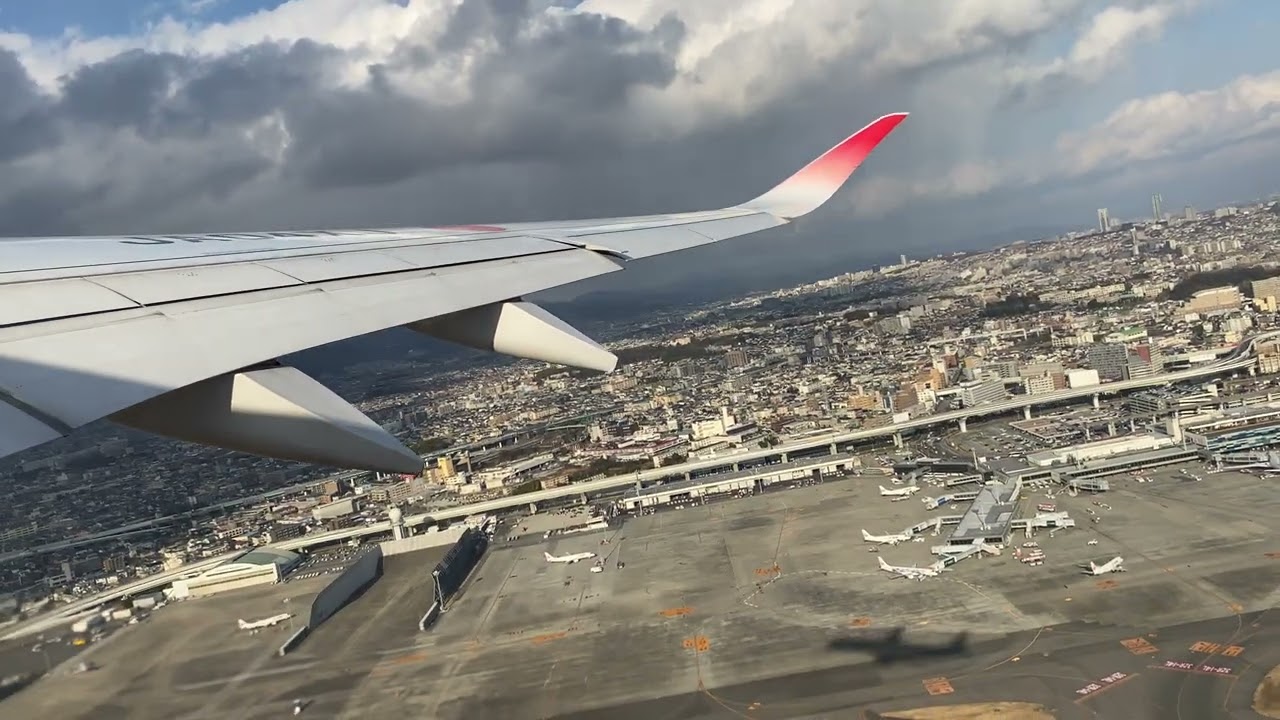 Japan Airlines Airbus A350-941  take off from Osaka international airport to Tokyo haneda airport