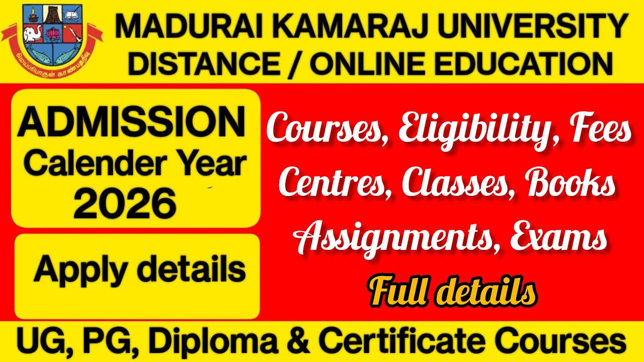 Madurai Kamaraj University distance / online Education ADMISSION CY 2026