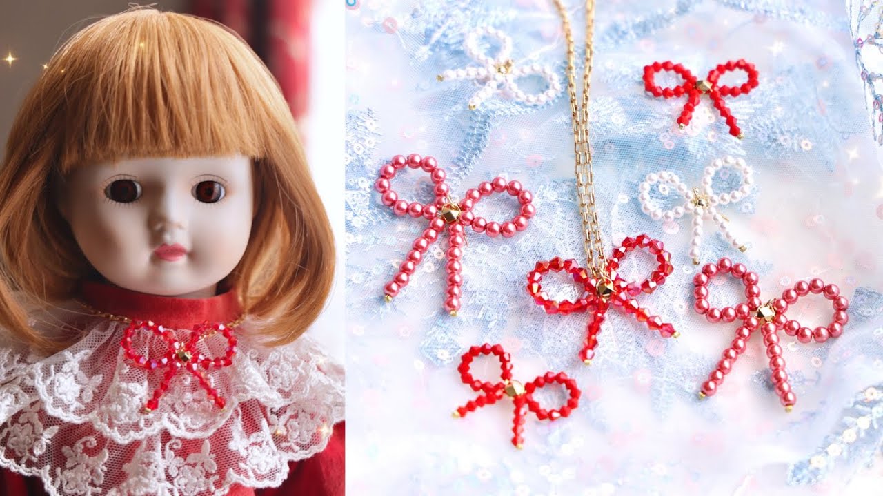パールで作るリボンのピアス/ネックレス【簡単ハンドメイドアクセサリー】DIY Pearl Bow Earrings