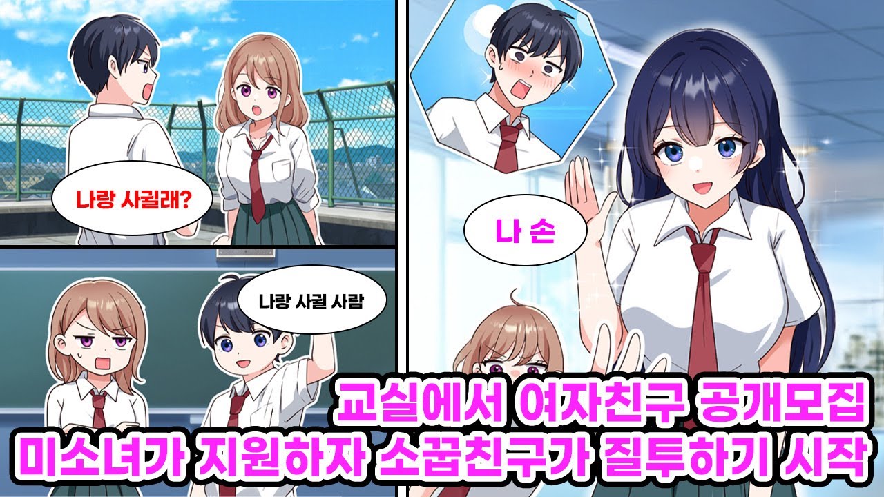 불쌍하다며 사귀자던 소꿉친구의 코를 눌러주려 “나랑 사귈 사람 손!” 했더니, 학교 아이돌과 소꿉친구 둘 다 손을?! [만화] [연애]