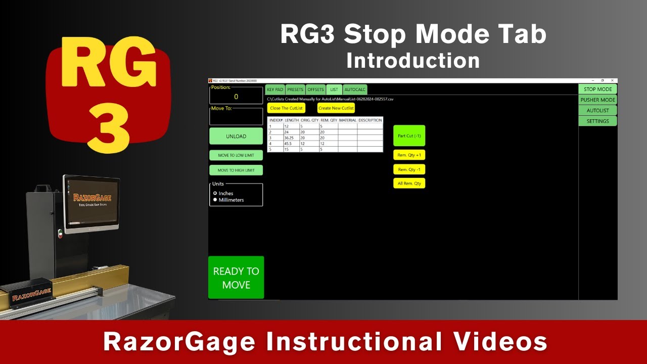 How to use Stop Mode Functions – RazorGage RG3 Saw Software