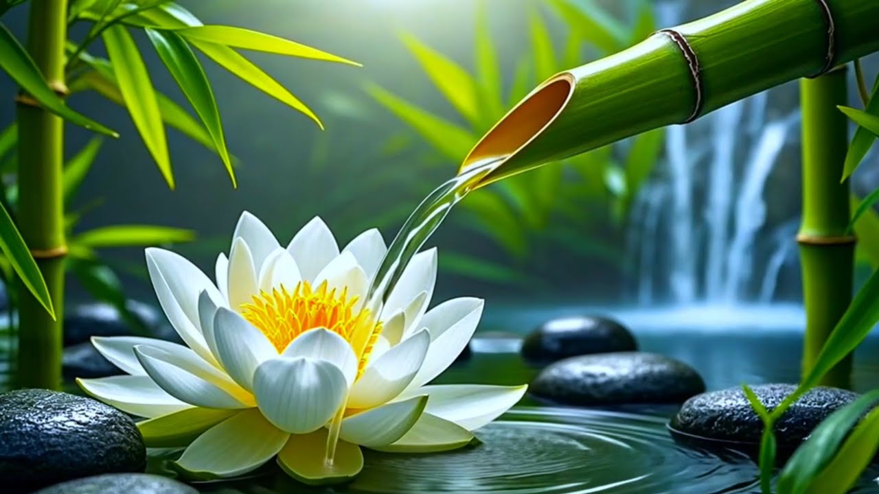 Bamboo Water Sounds + Soothing Music 😴 Insomnia Relief, Calm Anxiety and Depression, Meditation