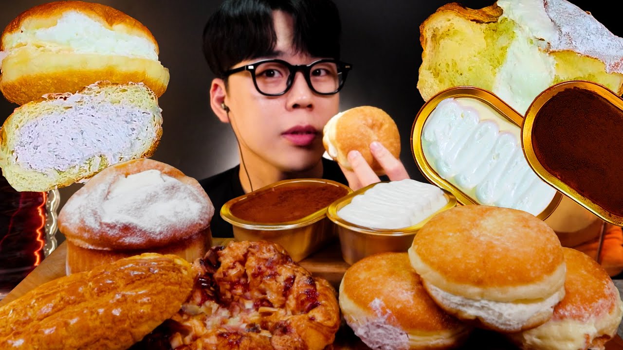 뚜레쥬르 퐁신퐁신 크림도넛 빵 먹방 디저트 BREAD ASMR MUKBANG DESSERT クリームドーナツ