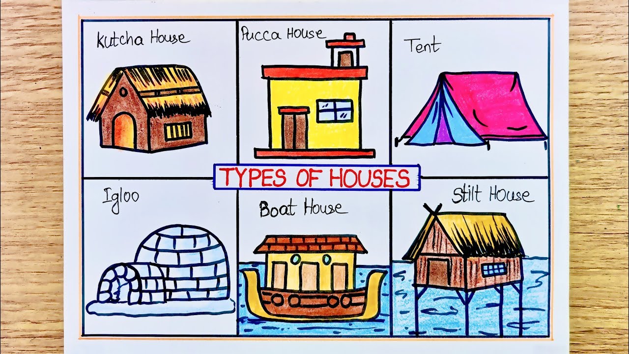 Different types of house drawing | Six different types of house drawing| Easy house drawing 