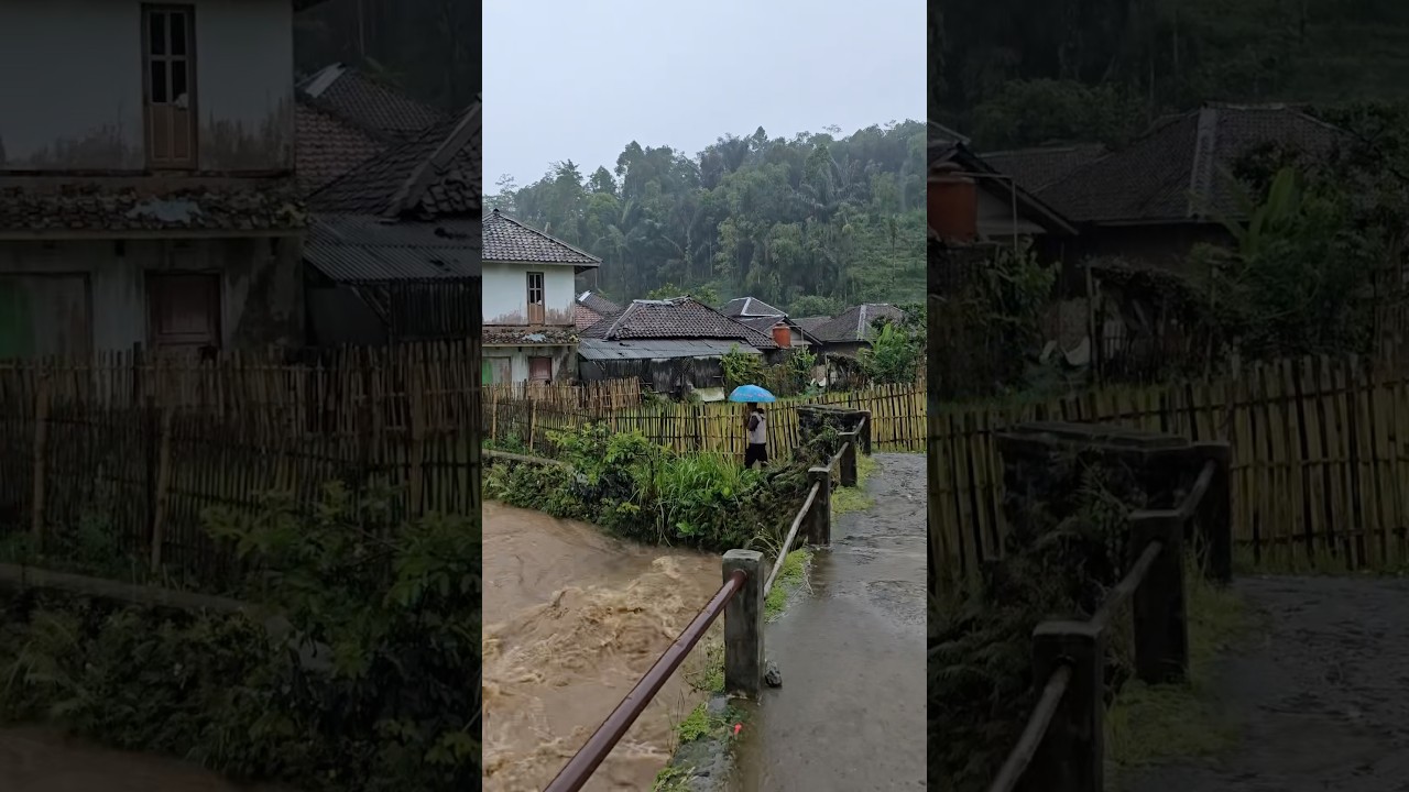 Bikin Degdegan Sungai Meluap Deras Hampir Naik Ke Pemukiman Saat Hujan #shorts #hujan #viral #rain