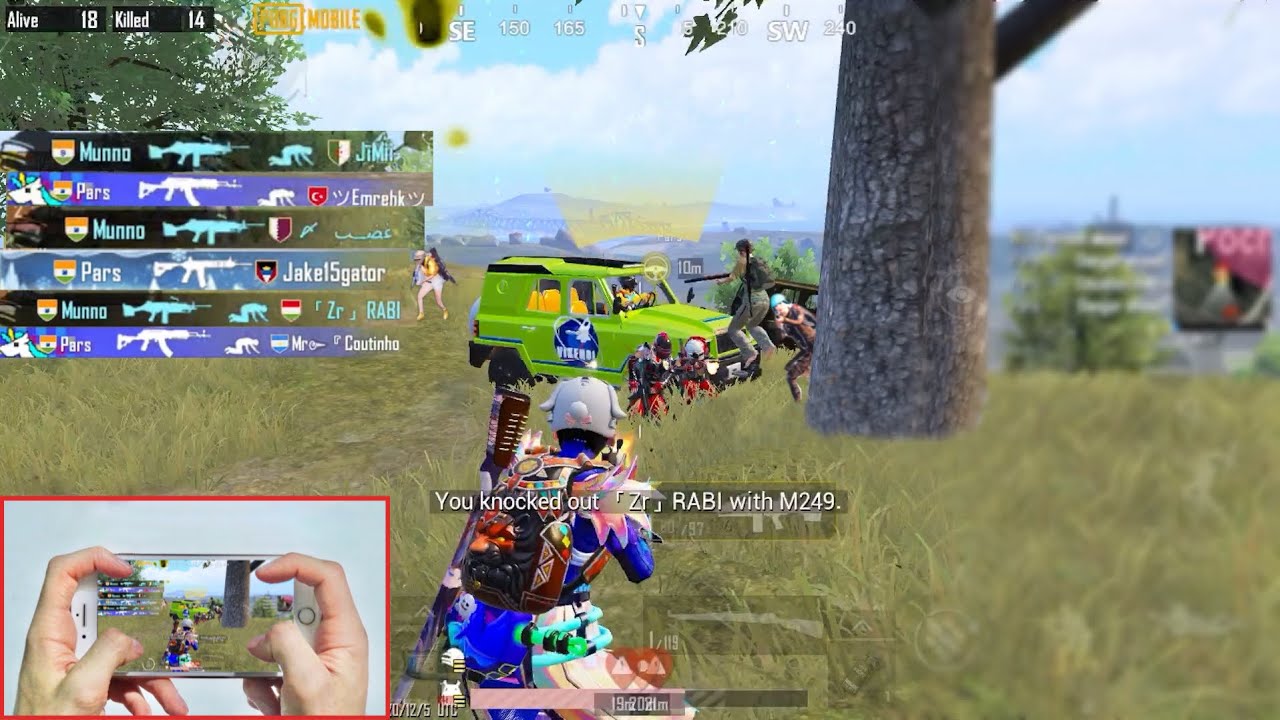 Power Of M249 w/@pars4731🔥iPhone 8 Plus PUBG MUNNO HANDCAM | 4 Finger + Full GYRO Pubg Mobile
