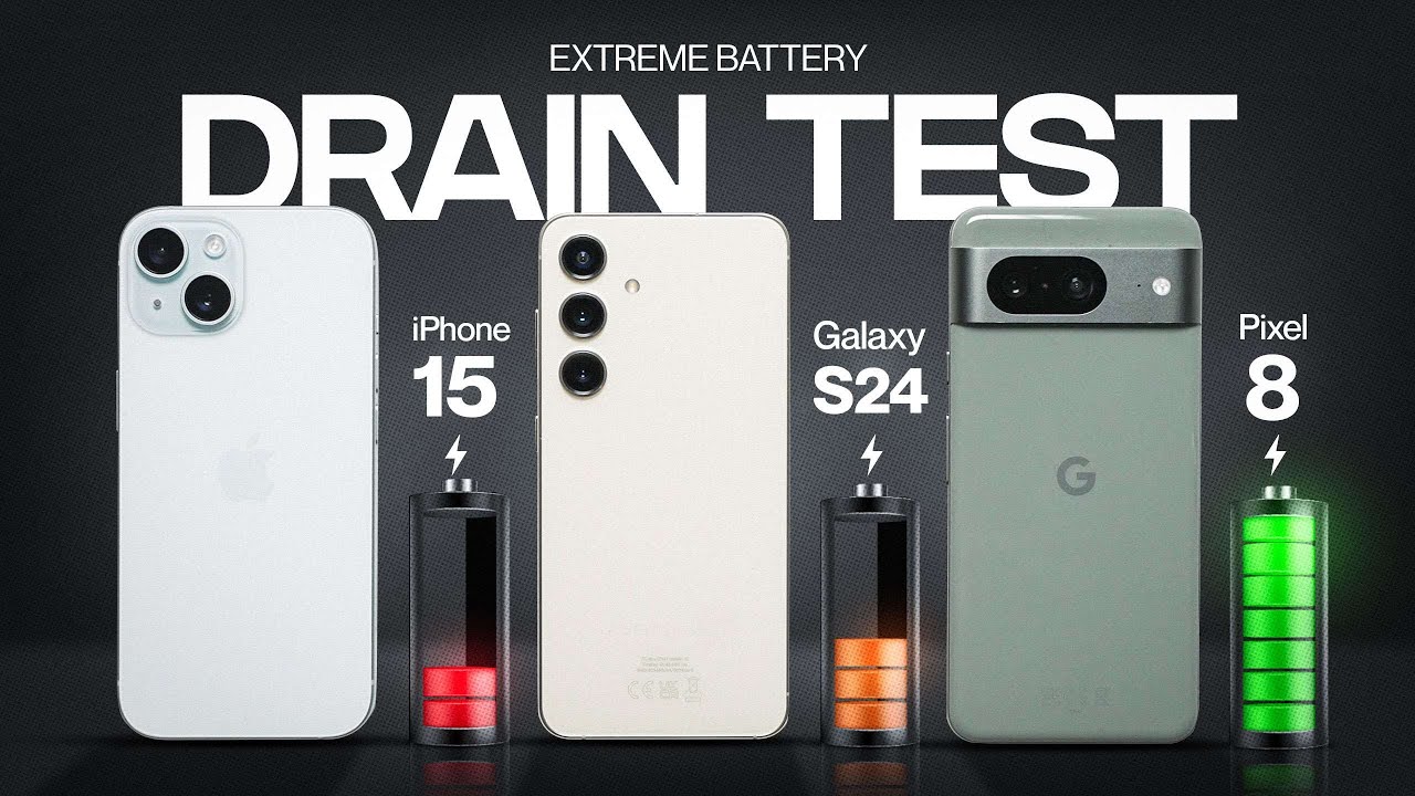 Samsung Galaxy S24 vs iPhone 15 vs Pixel 8 EXTREME Battery Drain Test - MOBILE DATA 4G!