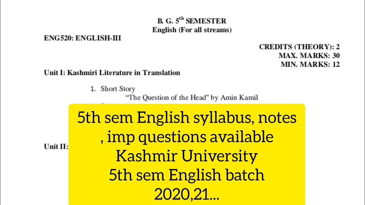 5th sem English material Syllabus imp questions notes available for batch 2020/21#kashmiruniversity