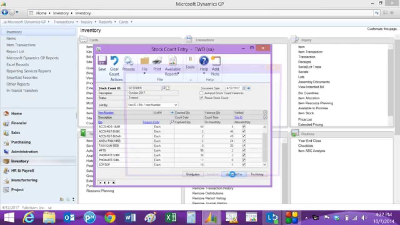 Inventory Cycle Counting in Dynamics GP