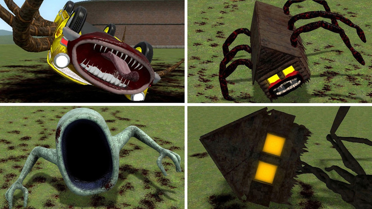 CAR EATER, HOUSEHEAD BUS EATER, SEA EATER VS ALL TREVOR HENDERSON EVERY DEATH POSITION In GMOD!