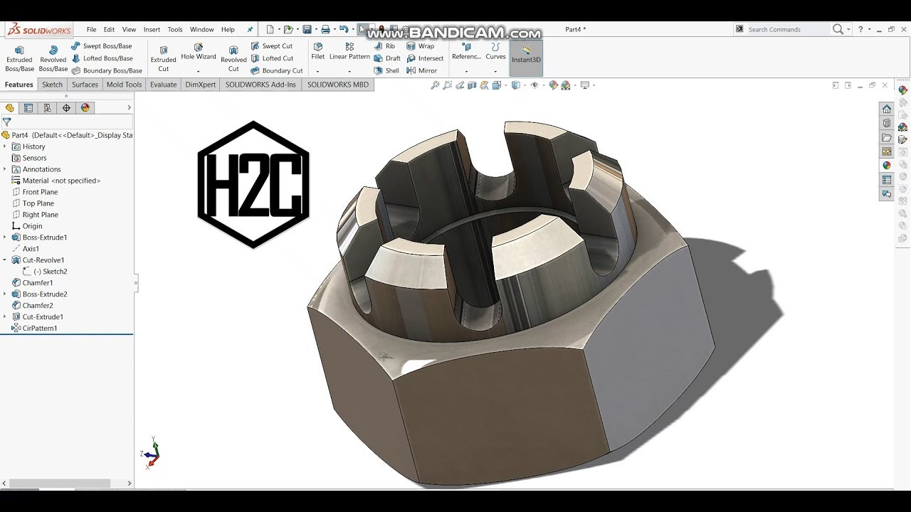Castle Nut | Sketch & Design | Solidworks Tutorial