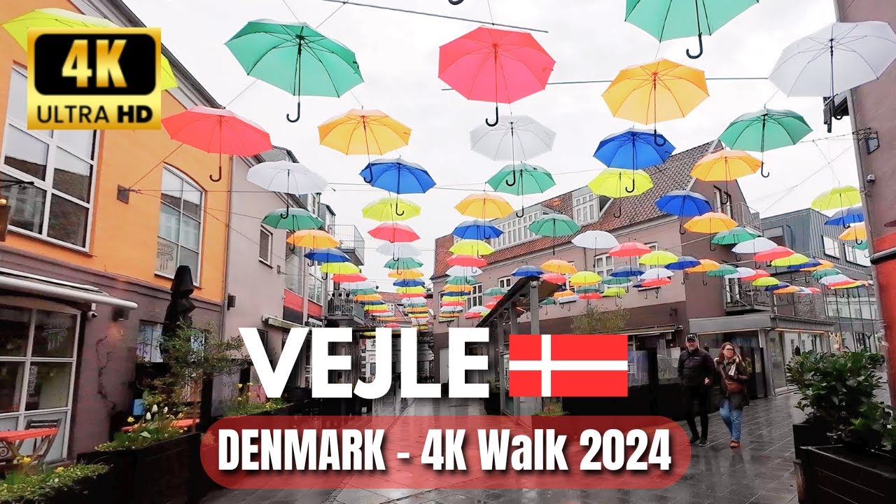 Rainy Day in Vejle 🇩🇰 Umbrella Street Walking Tour in 4K