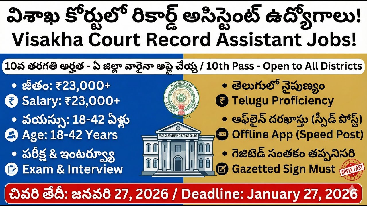 జిల్లా కోర్టు ఉద్యోగాలు, Andhra Pradesh District Court Record Assistant Recruitment 2026