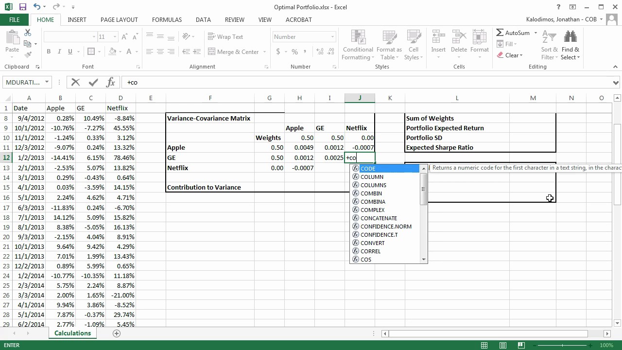 Portfolio Optimizer in Excel