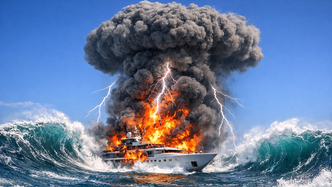 Luxury Cruise Ship Engulfed in MASSIVE fire! 15 Minutes of Maritime Disaster & Night Rescue