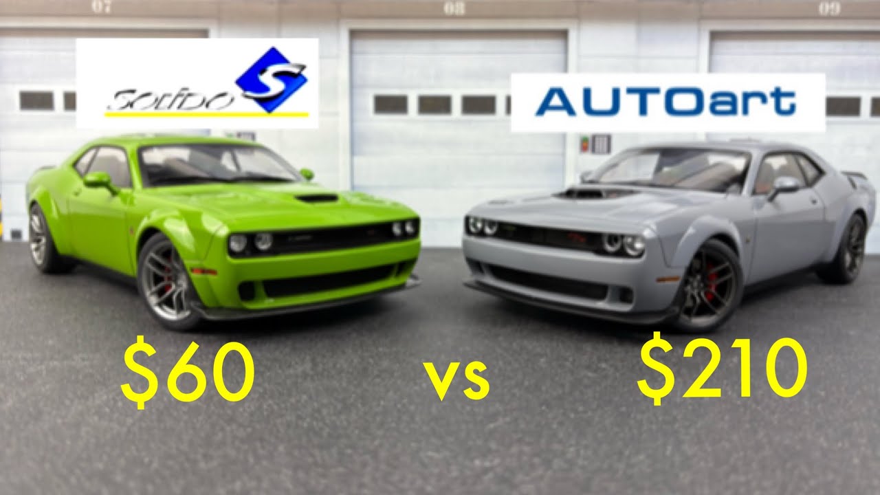 1:18 Scale Comparison : $60 Solido vs $210 AutoArt - Dodge Challenger Scat Pack Wide Body.