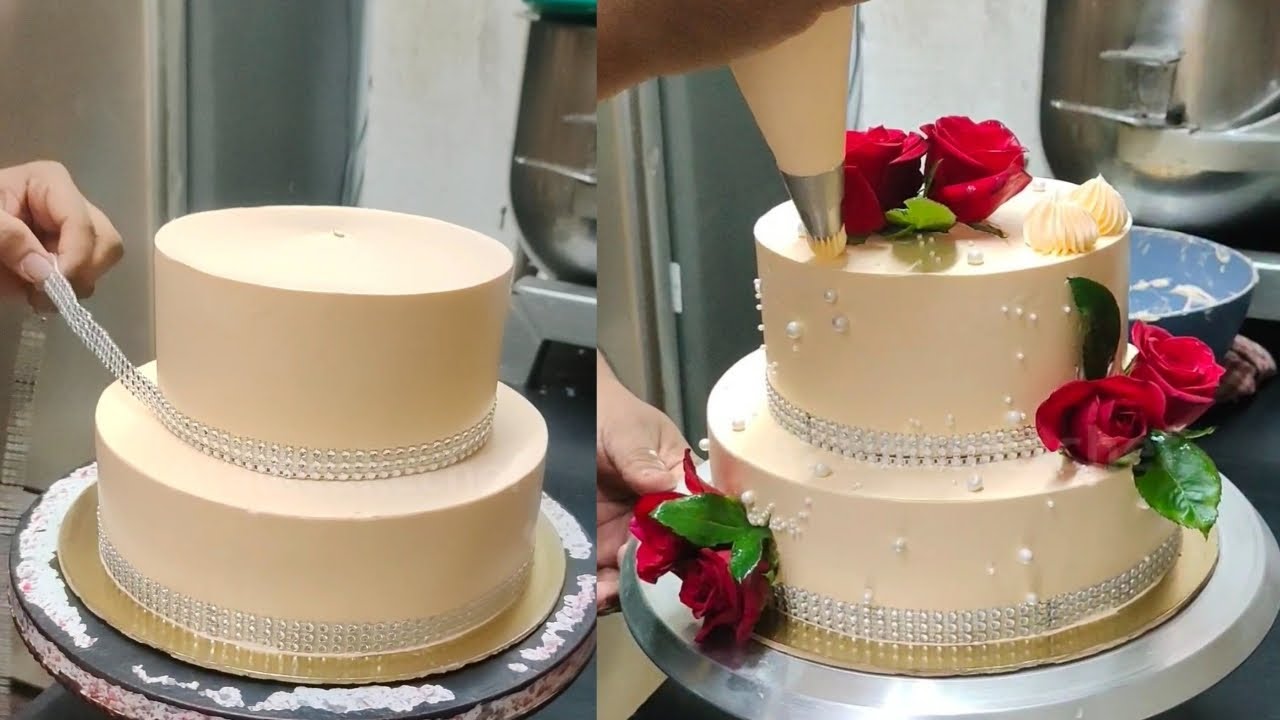 Two tier cake decorating ideas ll Real rose design 